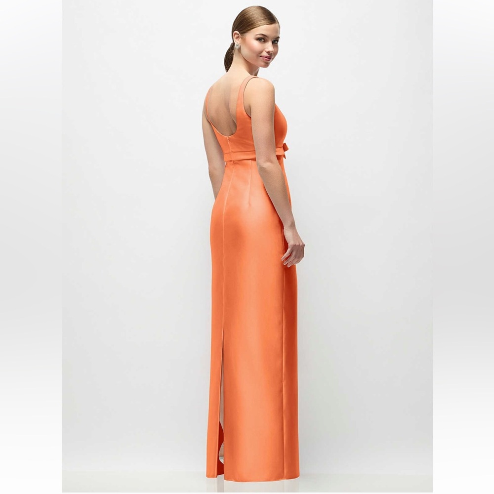 Sleeveless Coral Satin Maxi Dress Formal Bridesmaid Peach Orange Pink